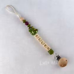 Pacifier holder with name - DRAGON / WHEAT