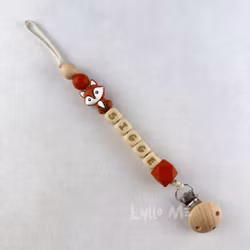 Pacifier holder with name -FOX Rust Brown / WHEAT