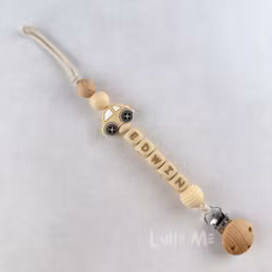 Pacifier holder with name -CAR BROWN / WHEAT