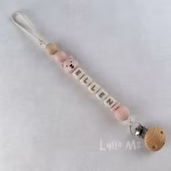 Pacifier holder with name - Little Bear - Light Old Pink/ Cream