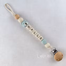Pacifier holder with name - Little Bear - Light Old Pink/ Cream