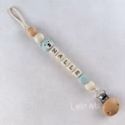 Napphållare med namn - Lilla Björn- Light Grey Blue/ Cream
