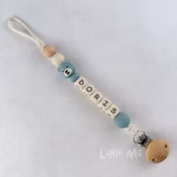 Pacifier holder with name - Little Bear - Light Old Pink/ Cream