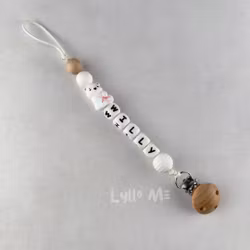 Pacifier holder with name Polar Bear/WHITE (max 6 letters)