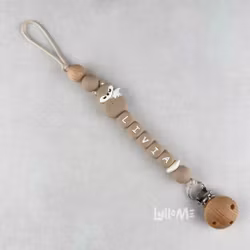 Pacifier holder with name Fox Brick red /WHEAT