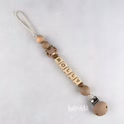 Pacifier holder with name Cat Glacier Grey / CREAM