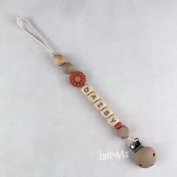 Pacifier holder with name Cat Glacier Grey / CREAM