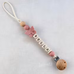 Pacifier holder with name Butterfly Rose /CREAM