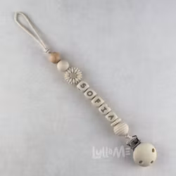 Pacifier holder with name DAISY TAUPE/TAUPE