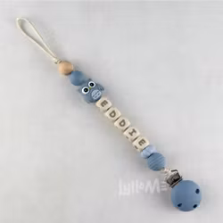 Pacifier holder with Silicone Clip with name OWL Light Niagara/CREAM