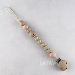 Pacifier holder with Silicone Clip with name Bunny Beige /BEIGE