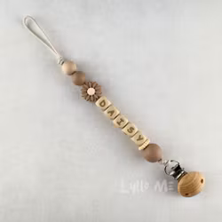 Pacifier holder with name DAISY Natural Cashmere /WHEAT