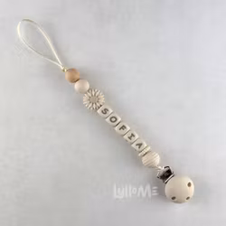 Pacifier holder with silicone clip and name DAISY CREAM/ CREAM