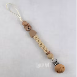 Pacifier holder with name - Little Bear - Sweater / WHEAT max 6 letters