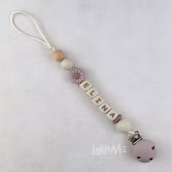 Pacifier holder with silicone clip and name DAISY FOG / CREAM