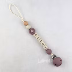 Pacifier holder with silicone clip and name DAISY FOG / CREAM