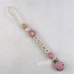Pacifier holder with silicone clip and name DAISY OLD PINK / CREAM