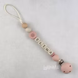 Pacifier holder with silicone clip and name DAISY LIGHT OLD PINK / CREAM