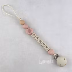 Pacifier holder with silicone clip and name DAISY LIGHT OLD PINK / CREAM