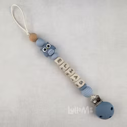 Pacifier holder with Silicone Clip with name OWL Light Niagara-Water vapour/CREAM