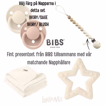 BIBS GIFT SET with By Lyllo Me Pacifier Holder IVORY