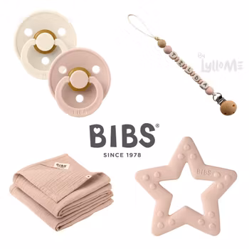 BIBS STORA GÅVOSET med By LylloMe Napphållare med namn BLUSH /OLD LIGHT PINK