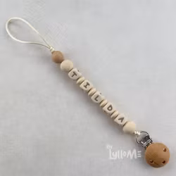 Pacifier holder with name CREAM silicone bead with embossed pattern /CREAM