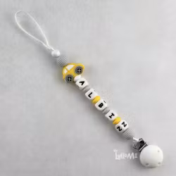 Pacifier holder with silicone clip with name UNICORN / WHITE (max 5 letters)