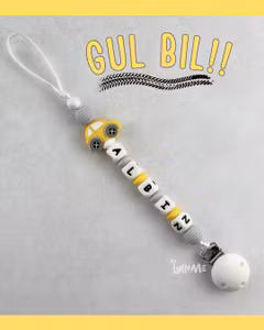 Pacifier holder with silicone clip with name UNICORN / WHITE (max 5 letters)