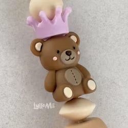 Pacifier holder with name - TEDDY -Crown Lilac / OATMEAL