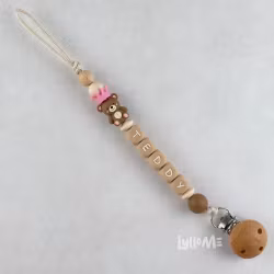 Napphållare med namn - TEDDY -Crown Peony Pink / OATMEAL