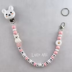 ID-KORT/ NYCKEL HÅLLARE medan VALFRI TEXT med bling  - BUNNY CLIPS VIT/ROSA