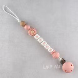 Pacifier holder with silicone clip with name DAISY Blossom / WHITE