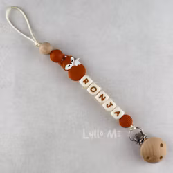 Pacifier holder - Silicone Clips with name FOX TAUPE / TAUPE