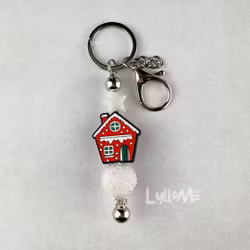 KEYRING -CHRISTMAS HOUSE-SILVER