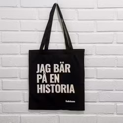 Tygpåse: ”Jag bär på en historia”.