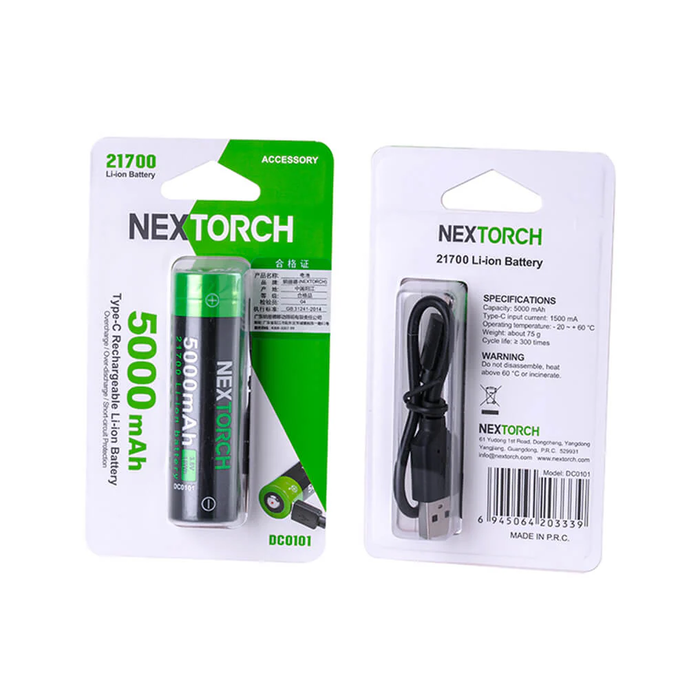 NEXTORCH uppladdningsbart batteri 21700/5000 mAh