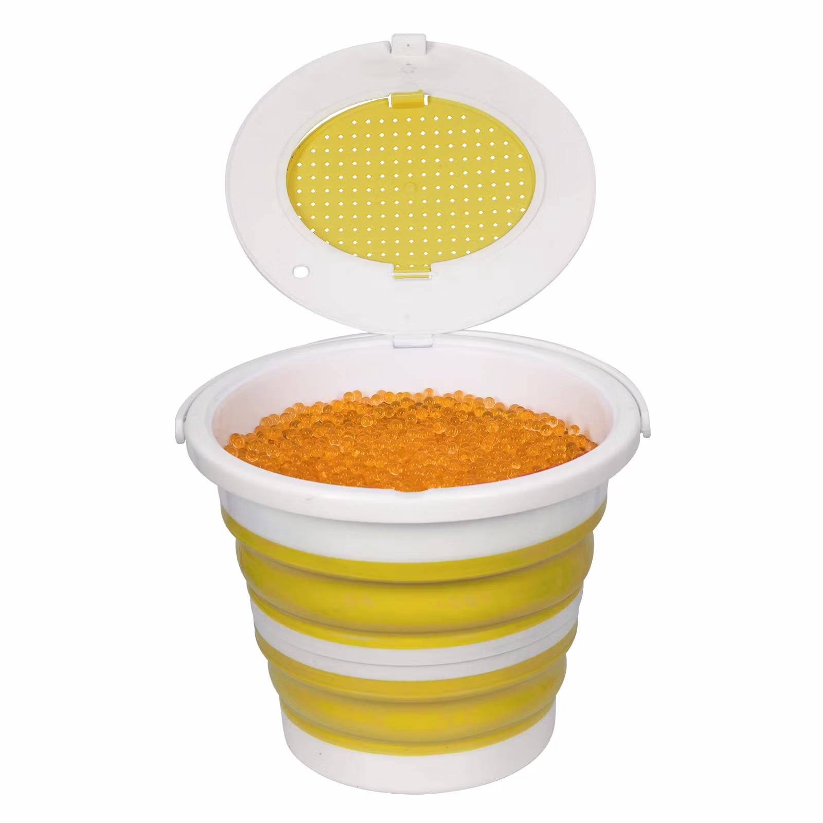 GelStrike Ammo Tub hink i Gul färg. En hink med inbyggd sil för Gel Balls.