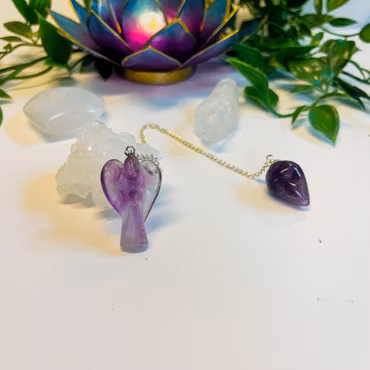 Ametist – Pendel Ängel med Droppe