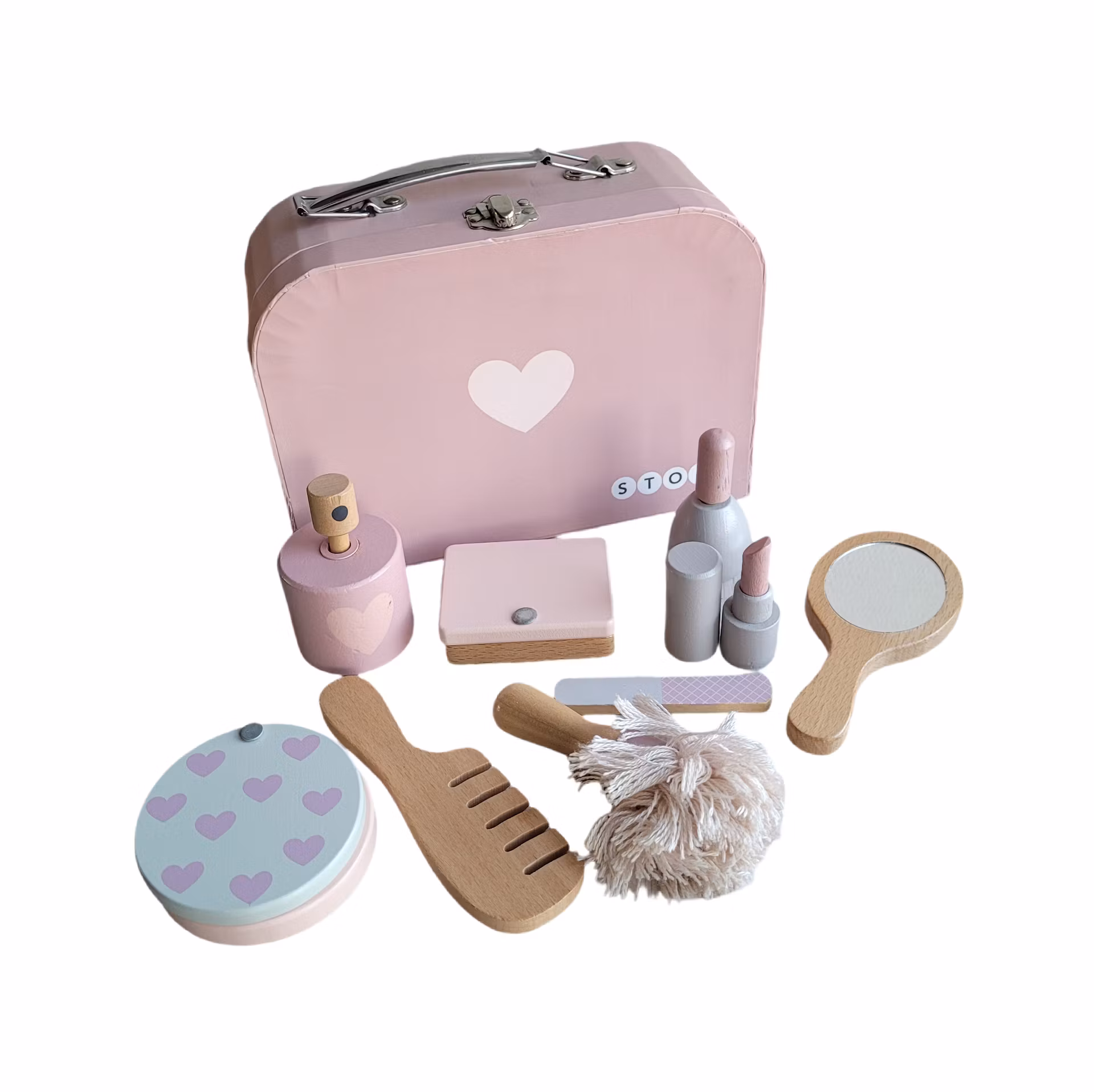 Väska med sminkgrejer i trä, skick B