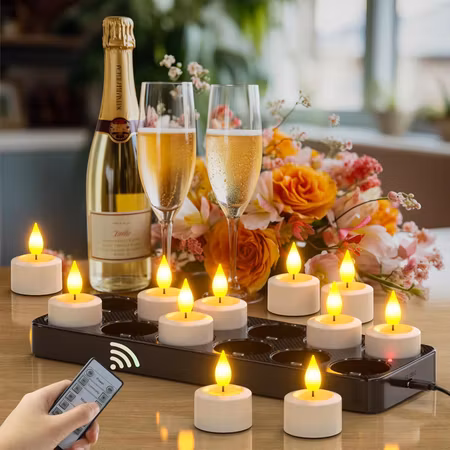SoulBay 12 LED Värmeljus med Fjärrkontroll och Timer – Uppladdningsbara