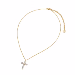 Kors med kristaller halsband i guld
