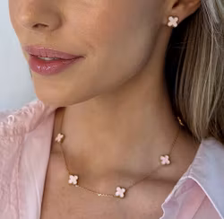 Klöver halsband rosa/guld