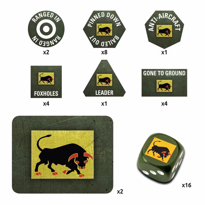 British 11th Armoured Tin (x20 Tokens, x2 Objectives, x16 Dice) - TD048
