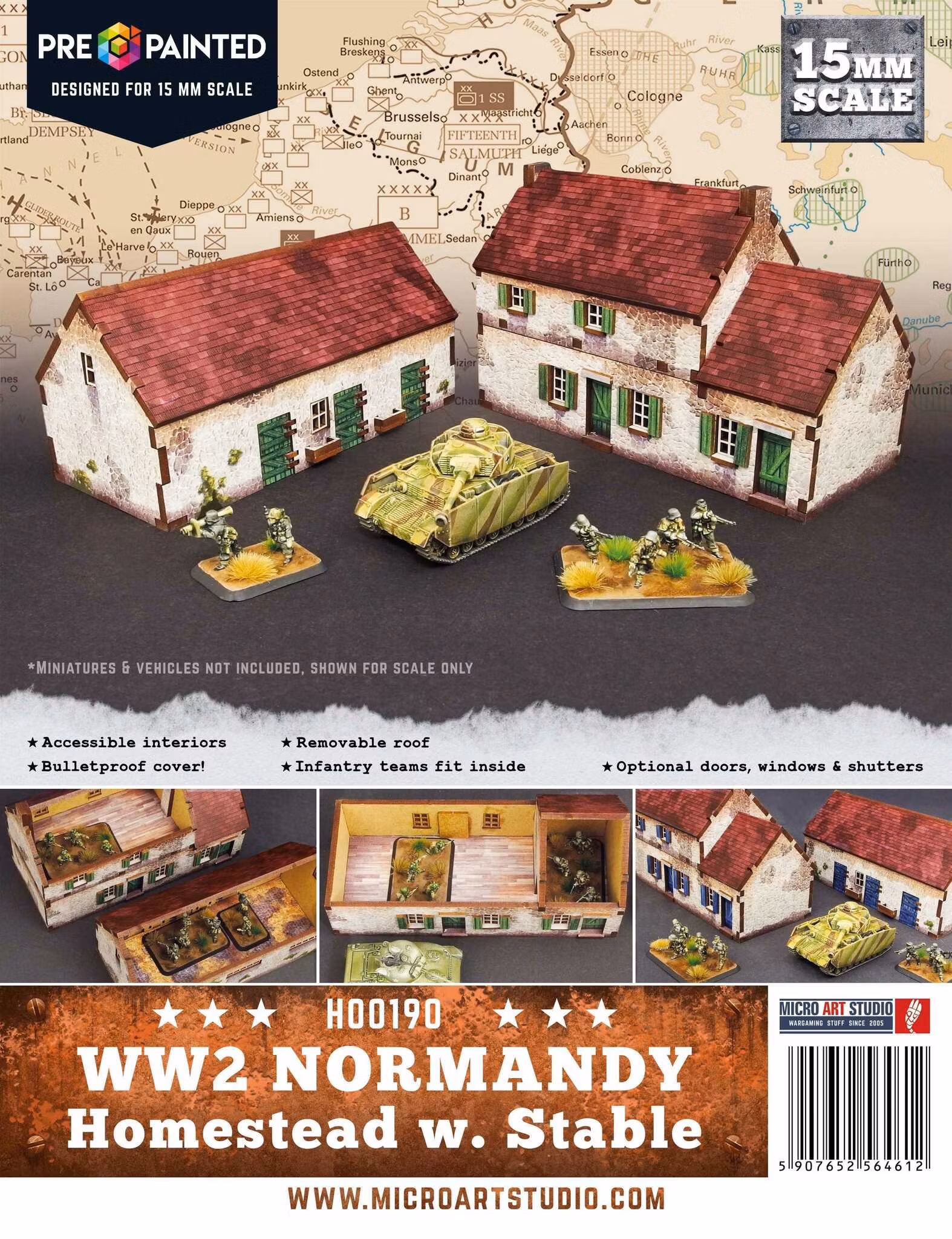 Pre-Painted WW2 Normandy Homestead with Stable (15mm) - H00190