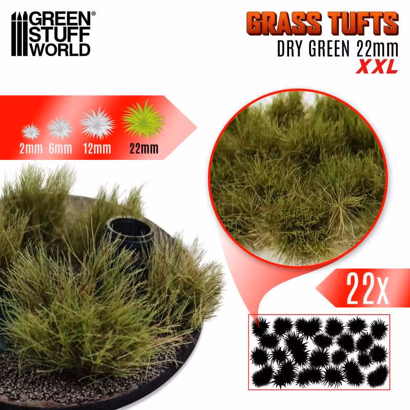 Grass TUFTS XXL - 22mm self-adhesive - DRY GREEN (x22)