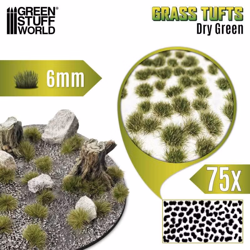 Static Grass Tufts 6 mm - Dry Green (x75)