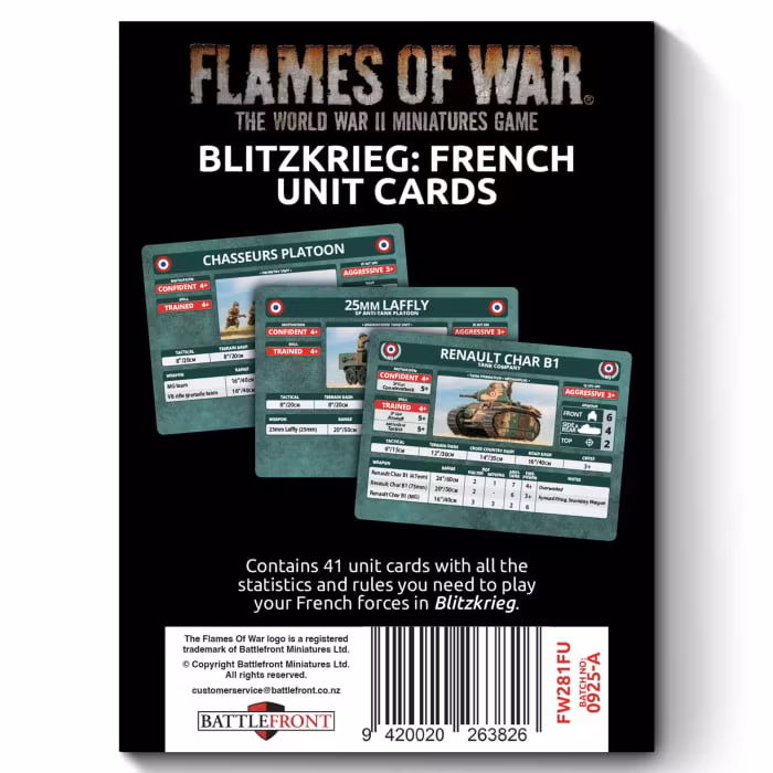 Blitzkrieg French Unit Cards (x41) - Limited Edition - FW281FU