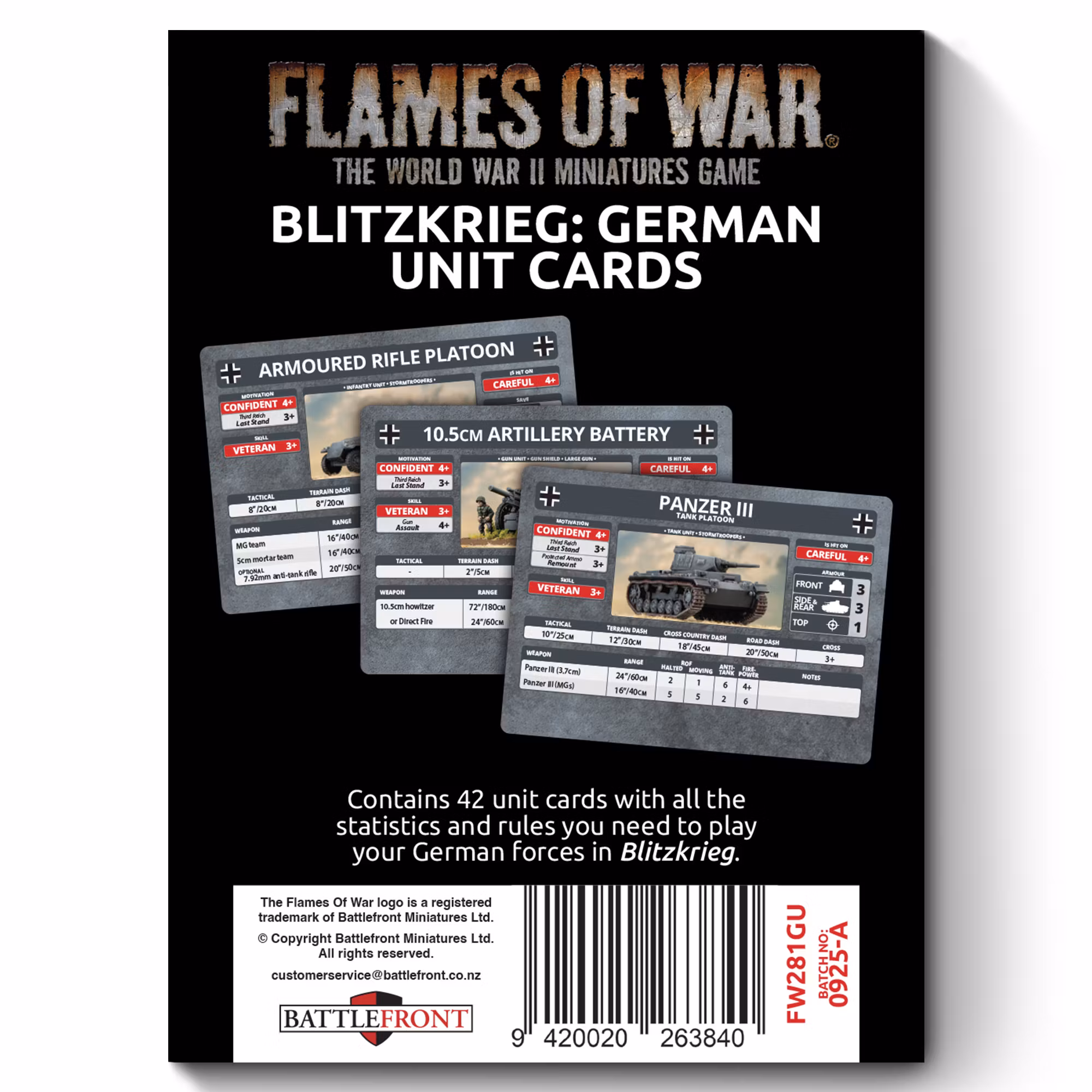 Blitzkrieg German Unit Cards (x42 cards) - Limited Edition - FW281GU