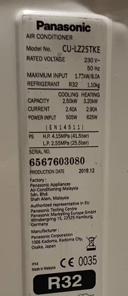Panasonic outdoor unit (CU-LZ25TKE)